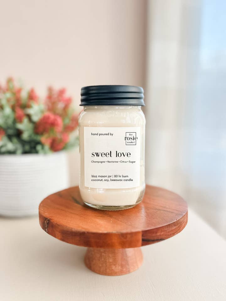 Sweet Love 16oz Mason Jar Candle for wholesale by The Rosie Market