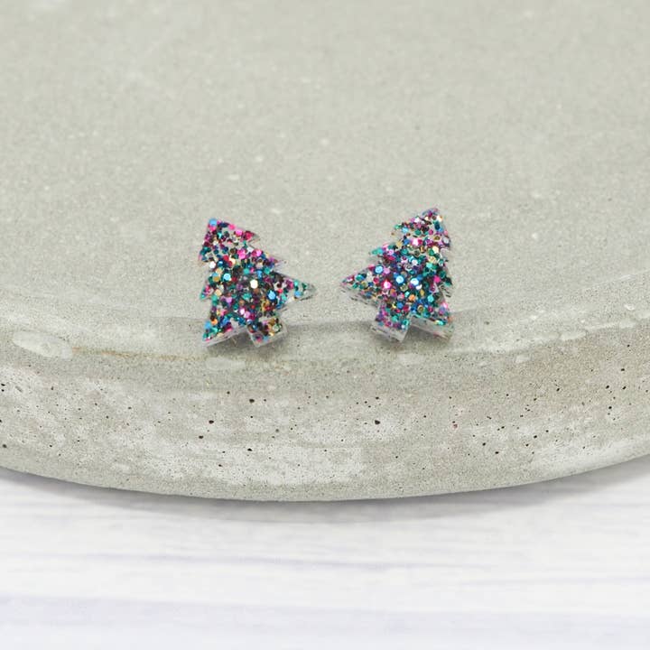MadebyJenWren – wholesale Stud/post earrings – Mixed glitter Christmas tree studs3