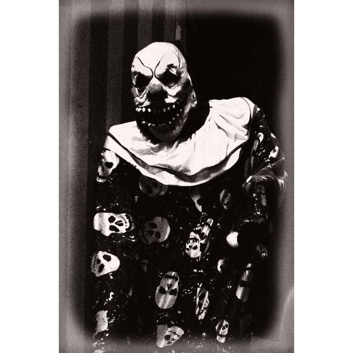Multi Color Creepy Clown Scary Teeth Black and White B&W Photo Art Print Poster for wholesale on Faire