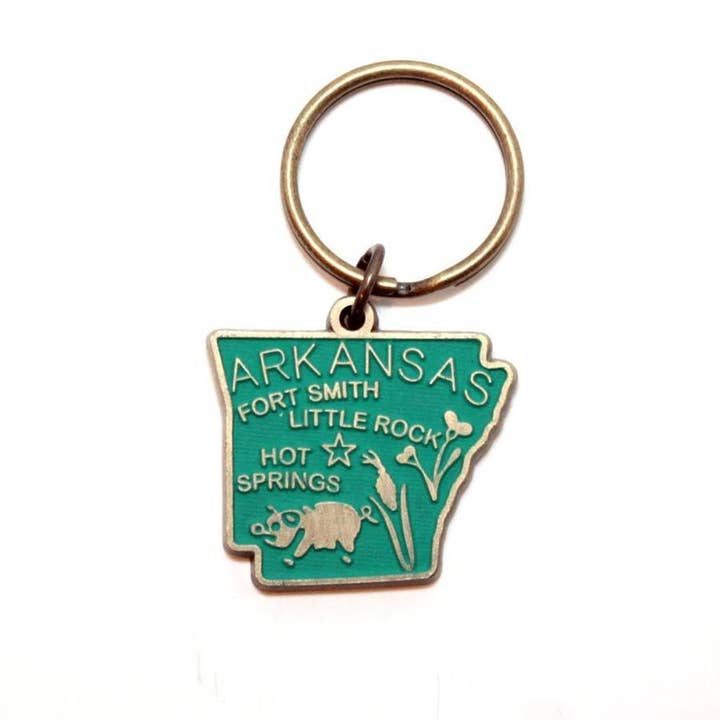 Arkansas Keychain - High Quality Thick Metal State Love for wholesale by Gleeful Peacock