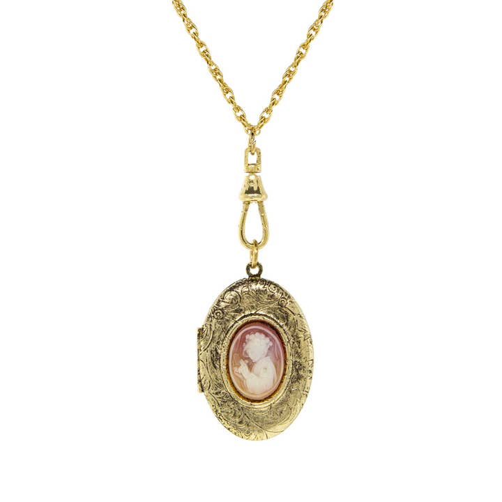1928 Jewelry Oval Carnelian Cameo Swivel Locket Necklace 28" for wholesale by 1928 Jewelry