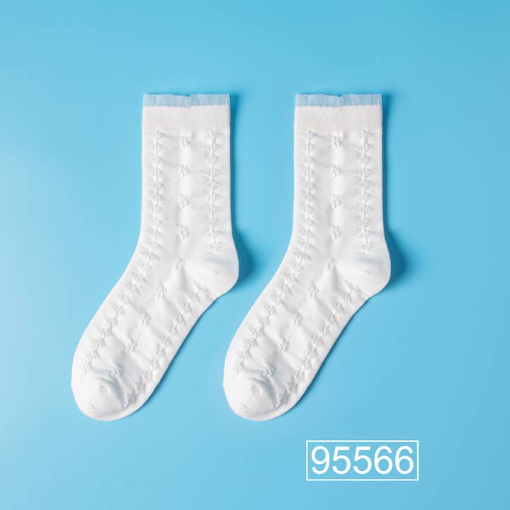 Marc JoJo - Wholesale Socks - Women's - ✨ White mid-calf socks in vintage Lolita style 🕊️🎀10