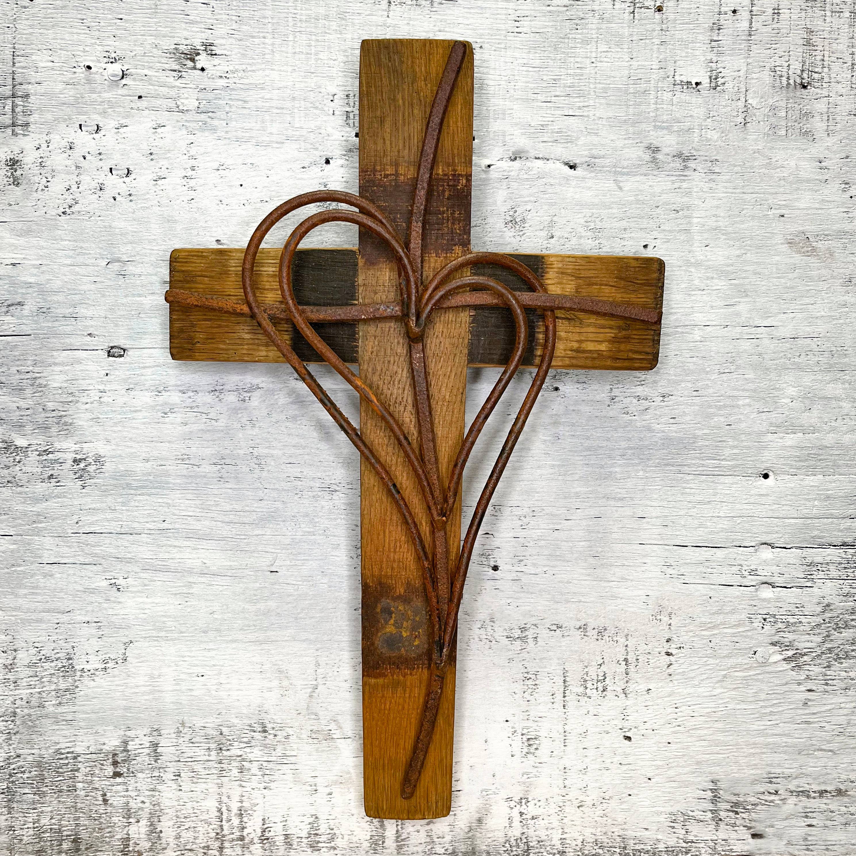 Barrel Werks - Wholesale Muurkruis - 10 „Dubbel hart wijnvat kruis1