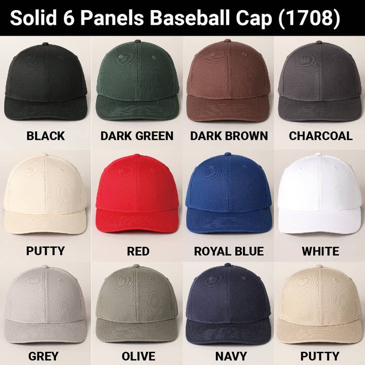 Fashion City - Wholesale Baseball Cap - Unisex - Custom Embroidery Solid Colored Cotton 6 Panels Cap