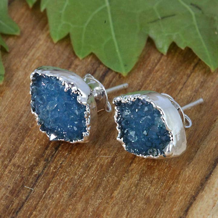 Rock Paradise – wholesale Stud/post earrings – Crystal Druzy Stud Earrings with Gold or Silver Edge5