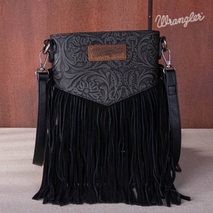 South End Clothing and Apparel L.L.C - Wholesale Crossbody Bag - Women's - Wrangler Vintage Floral Embossed Fringe Crossbody