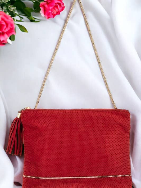 Mini-Clutch mit Quastenmuster aus perforiertem Velourslederimitat für den Großhandel von Andrea Bijoux