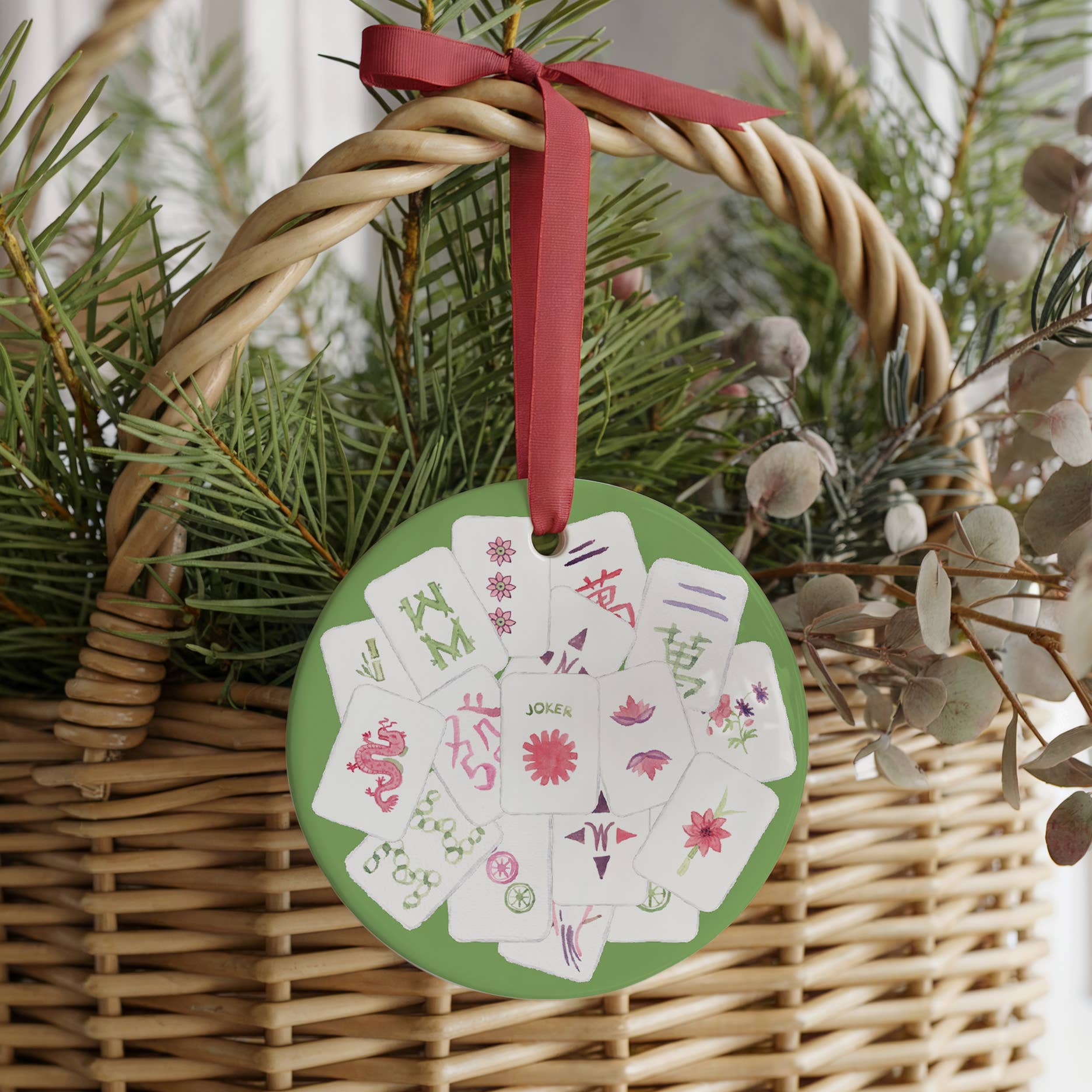 The Muddy Dog – wholesale Ornament – Let's Mahjong! Two Sided Ornament With Gift Box1