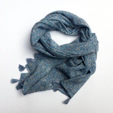 Tørklæde i bloktryk Økologisk bomuld himmelblå Jaal for engroshandel hos Mehera Shaw