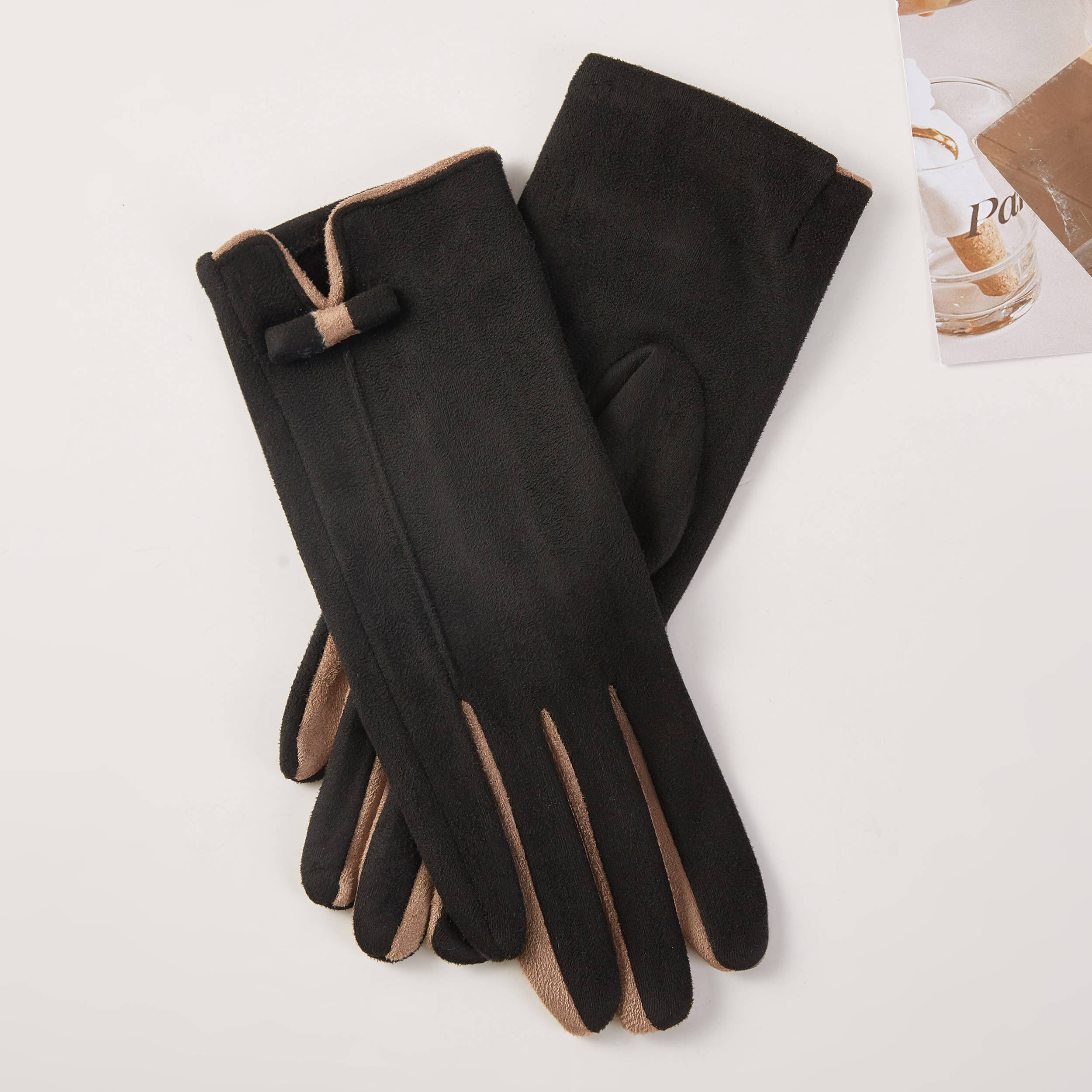 Hana - Wholesale Gloves - Women's - Two Tone Colors with Small Bow Trim Winter Gloves0