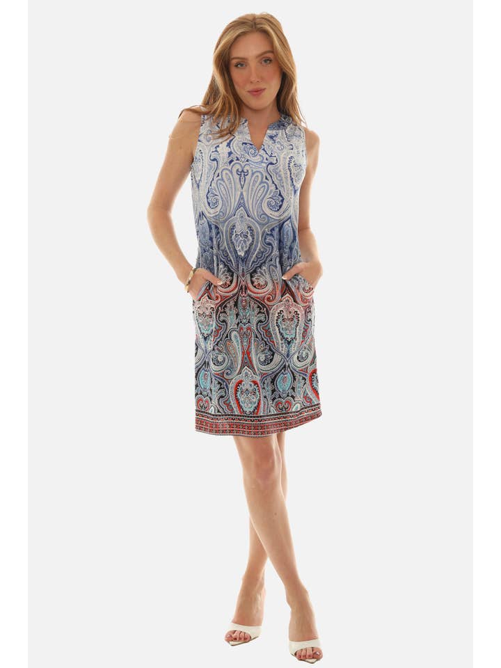 Shoreline Wear. INC - Wholesale Dress - Women's - Sleevless Mandarin V-Neck Paisley Dress