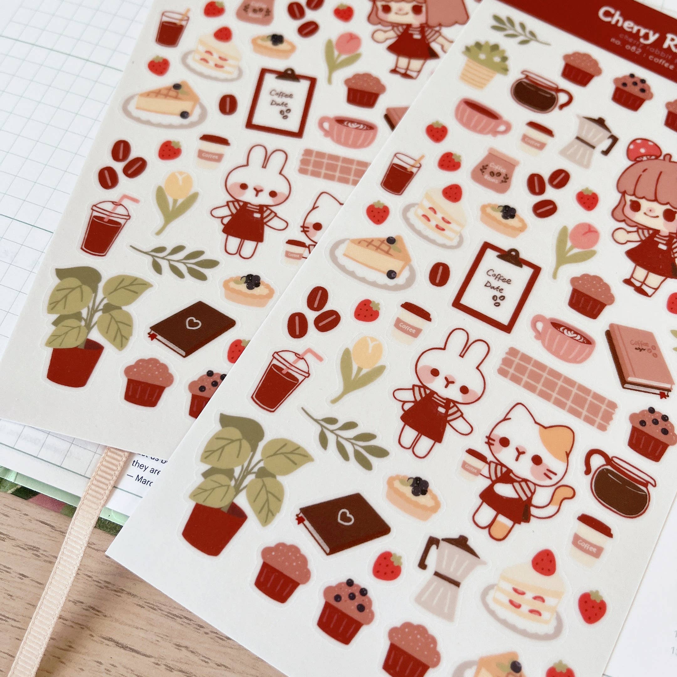 Cherry Rabbit - Wholesale Sticker - Coffee & Cake Sticker Sheet no.0823