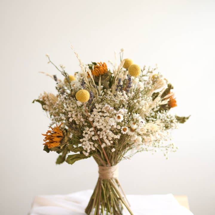 Fidos Design - Vendita all'ingrosso Fiori secchi/pressati - Bouquet di girasole di prato/fiore da sposa rustico/bambino essiccato