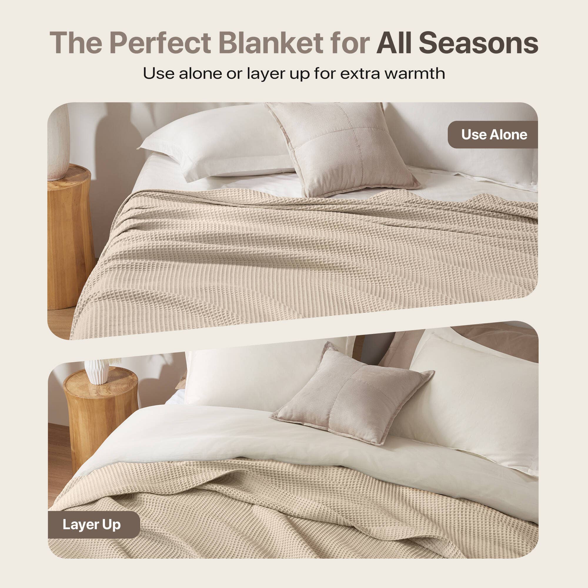Olliix - Wholesale Bedding Blanket - Waffle Weave Cotton Bedding Blanket, Khaki9