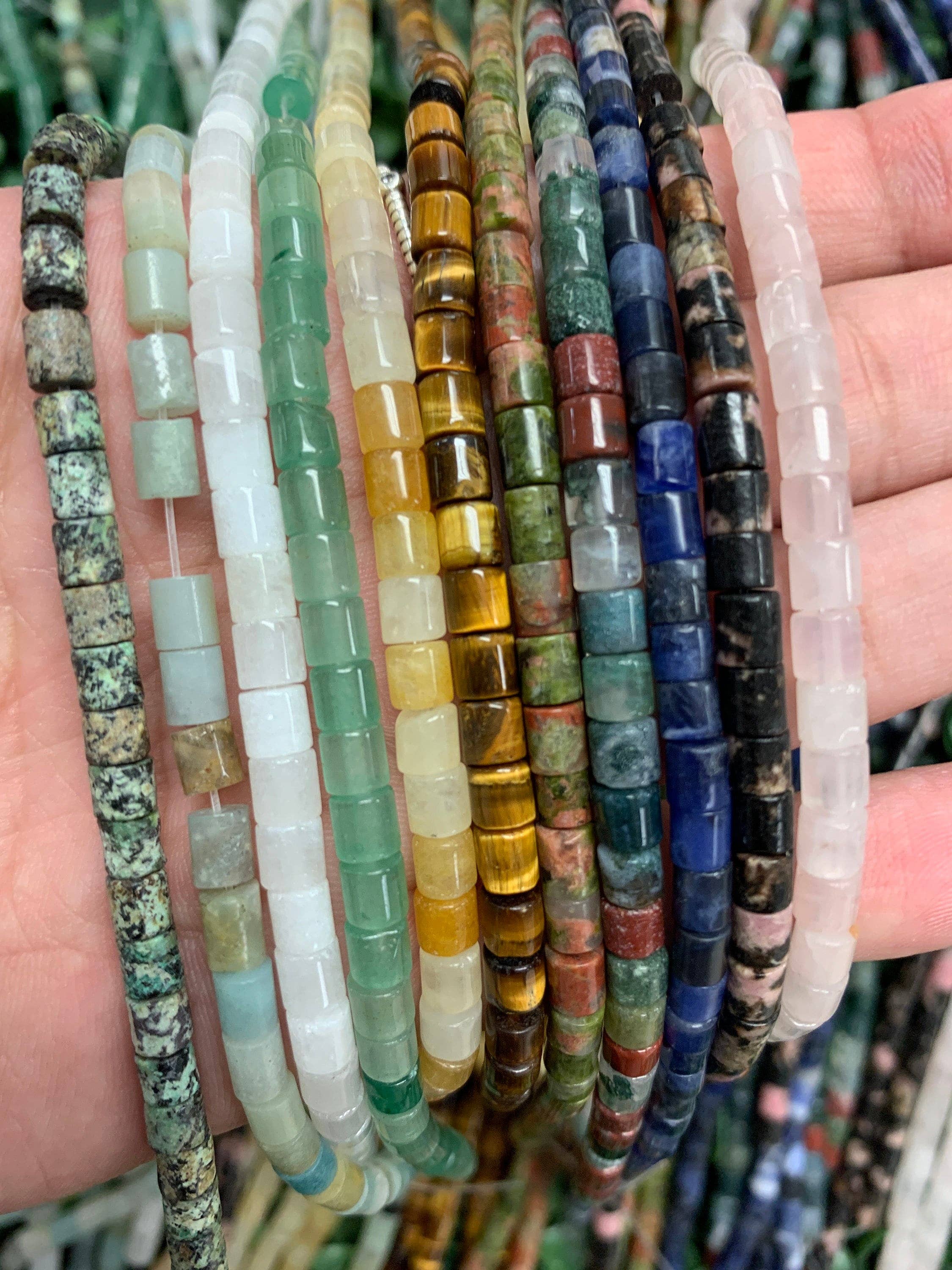 The Bead Bazaar - Wholesale Beads - 4mm Crystal Healing Gemstone Tube Beads, Chakra Natural Gemstone Heishi Beads, Accent Stone Beads, Healing Stone Accent Beads, Drum Beads0