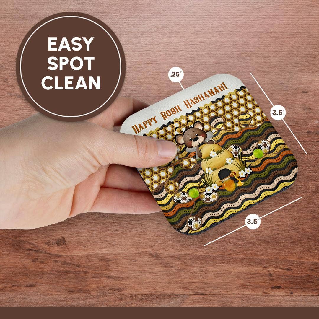 3dRose - Vente Sous-verre - 3dRose, Image d'un ours abeille de Rosh Hashanah, nid d'abeilles, pommes, pot et ruche, dessous de verre13