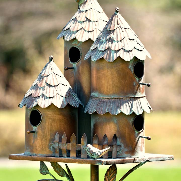 76.75" Tall Country Style Multi-Home Iron Birdhouse Stake for wholesale by Zaer Ltd. International