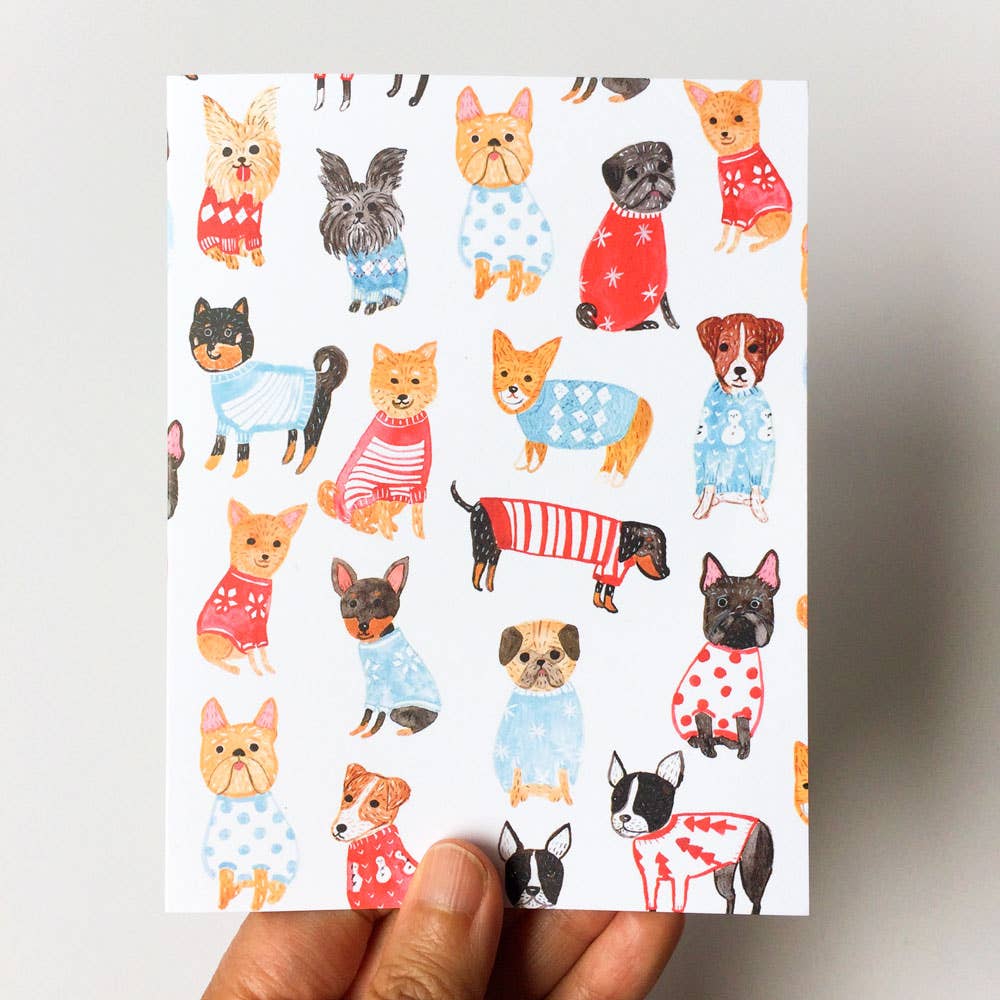 Honeyberry Studios - Vente Cartes de vœux saisonnières - Carte de vœux de Noël Dogs in Sweater2