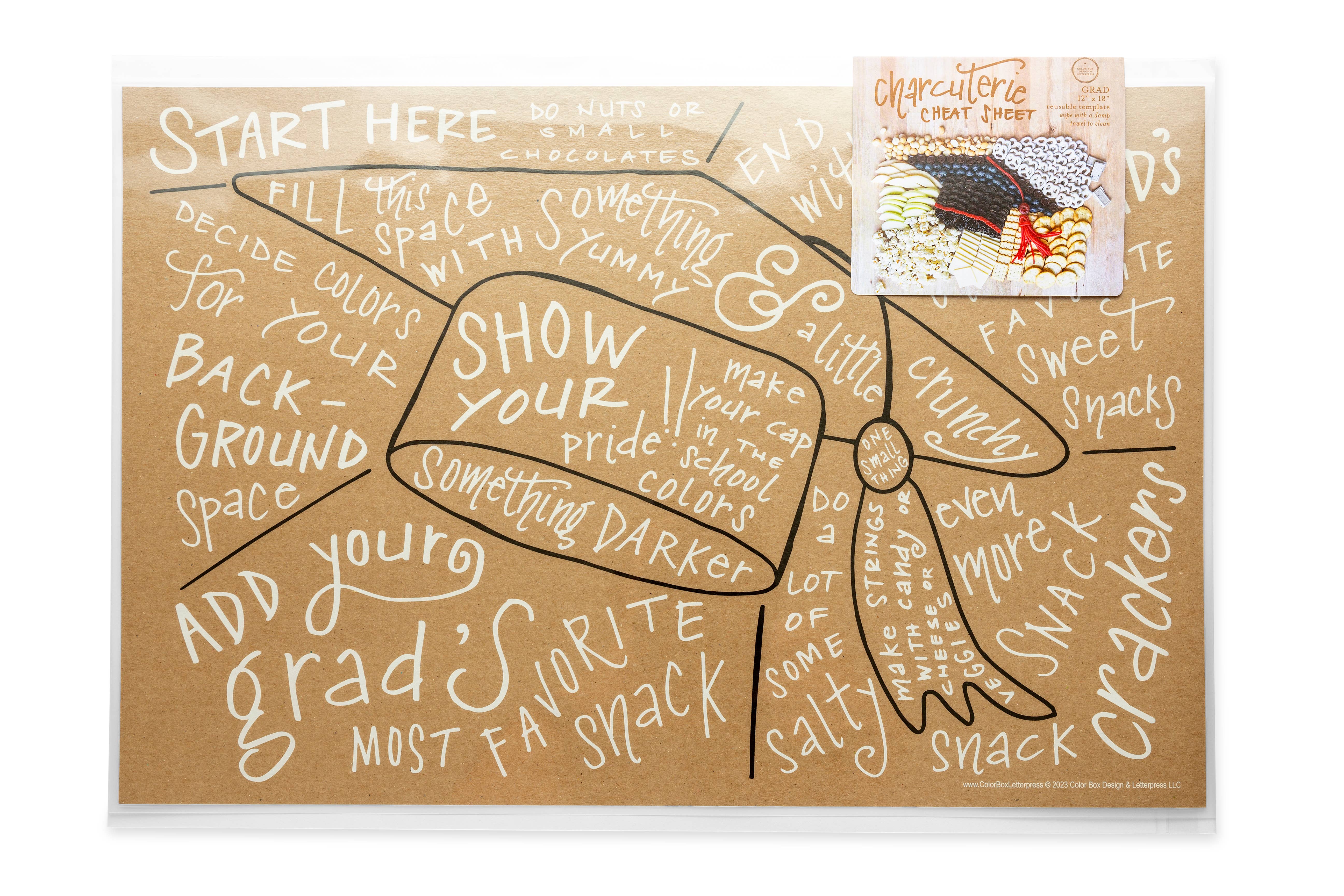 Color Box Design & Letterpress – Tábua de queijos por atacado – Folha de dicas de charcutaria | Boné de Graduação3