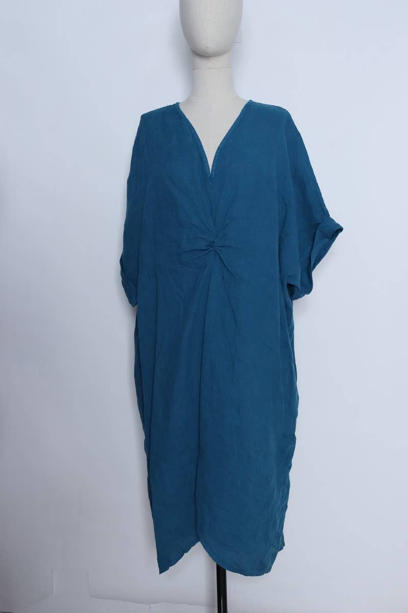 LÉA & LUC - Wholesale Dress - Women's - Long dress with V-neck 100% linen REF. 7185511