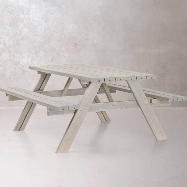 AMATA - Wholesale Patio table - Grey A-frame Wooden Picnic Table and Bench Set 2