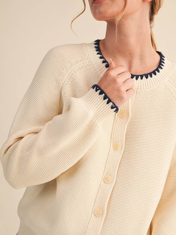 &MERCI - Wholesale Cardigan - Women's - SWEATER CARDIGAN WITH CONTRAST STITCH MSW1108425