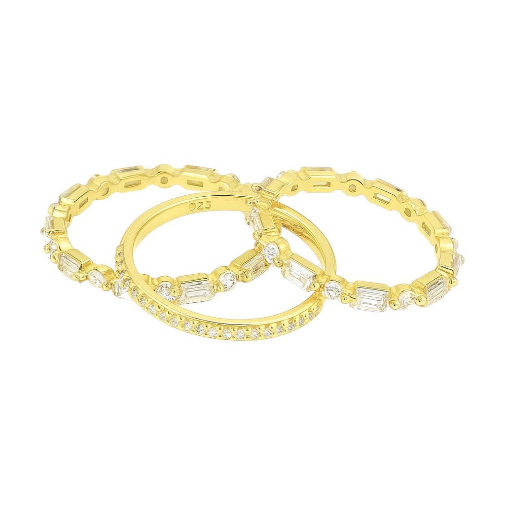 Atlanta Jewelers Supply - Wholesale Jewelry Set - Sterling Silver Alternating Baguette & Round Moissanite Stackable Eternity Bands Set1