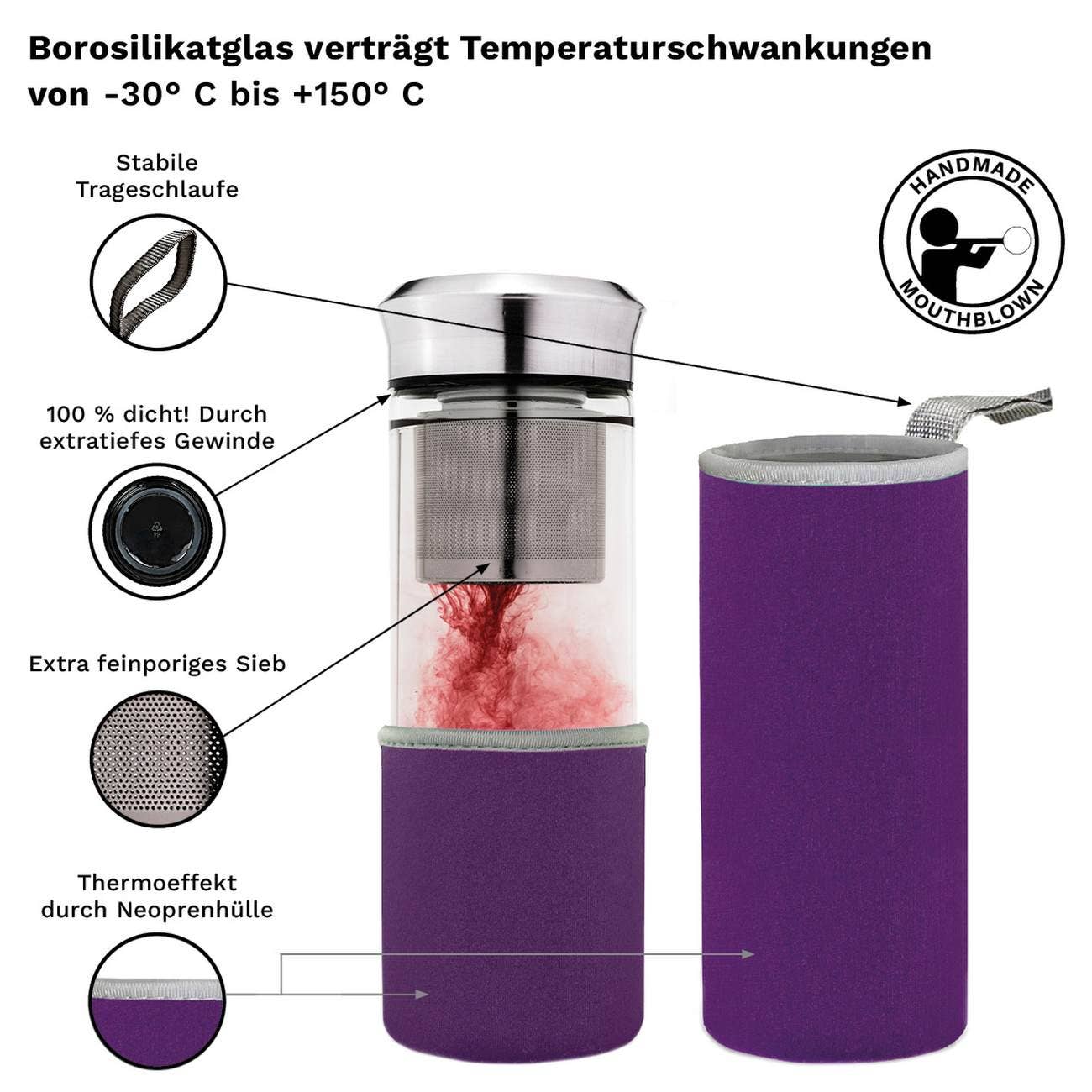 Creano - Wholesale Tea Strainer/Infuser - “Teamaker” tea maker 400ml incl. neoprene case; purple2