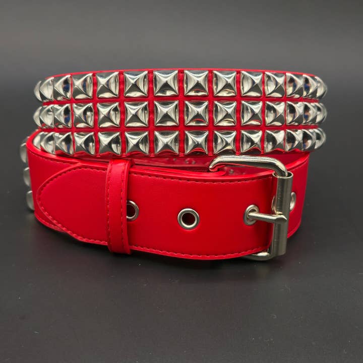 BT104M VEGAN 1 3/4" WIDE THREE ROW PYRAMID BELT for wholesale by Funk Plus