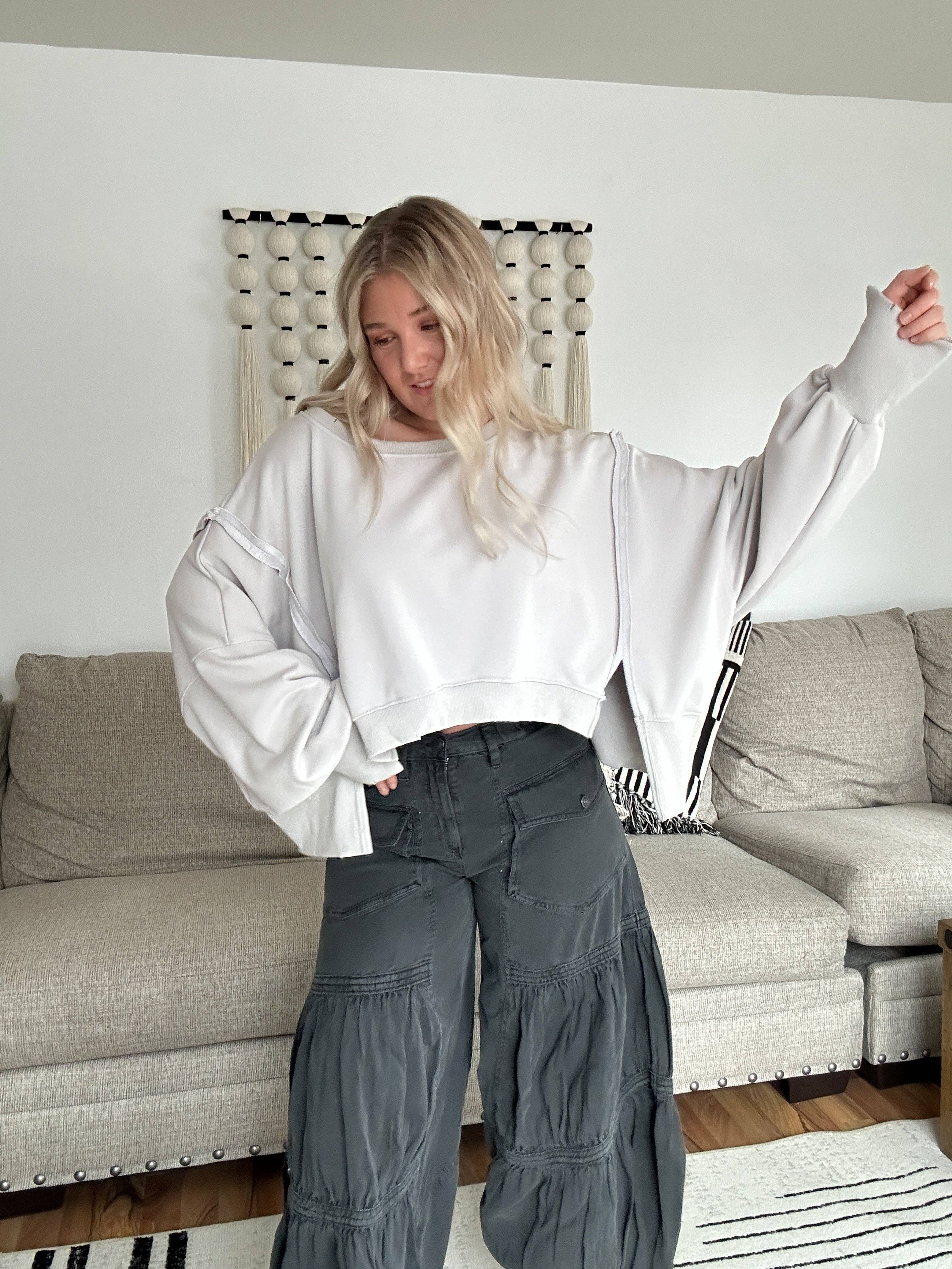 Attire Focus - Vente Sweat-shirt – femme - Sweat-shirt court surdimensionné bohème délavé minéral7