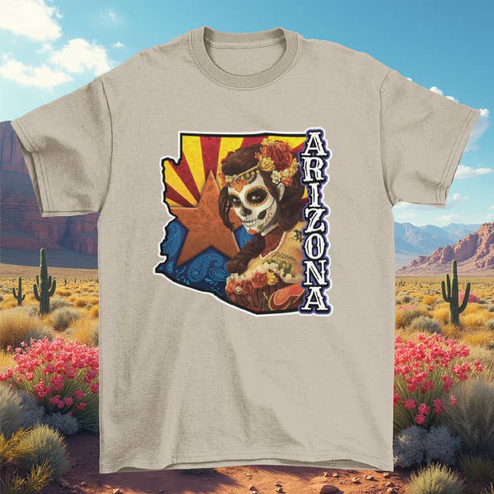 Arizona Dia de los Muertos T-Shirt for wholesale by Eyeconic Prints