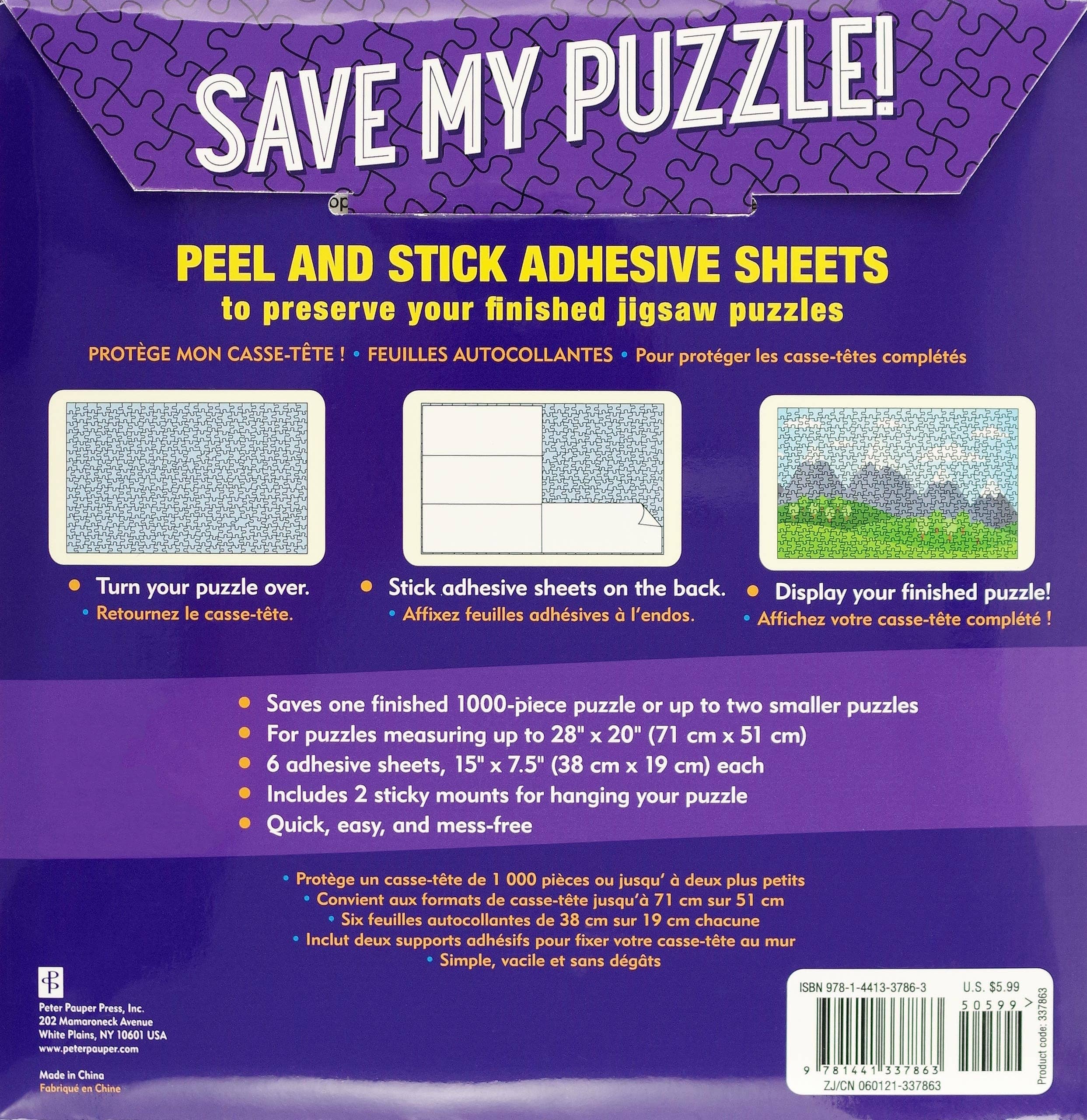 Peter Pauper Press - Wholesale Puzzle - Adult - Save My Puzzle! Peel and Stick Adhesive Sheets4