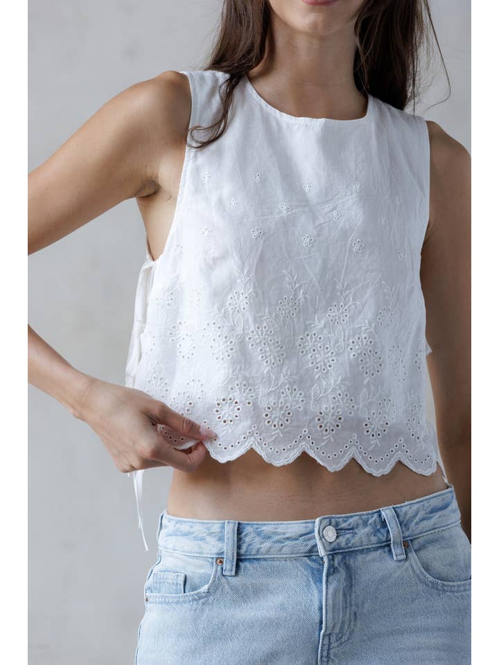 JT7661- WHITE EYELET CROP TOP for wholesale on Faire