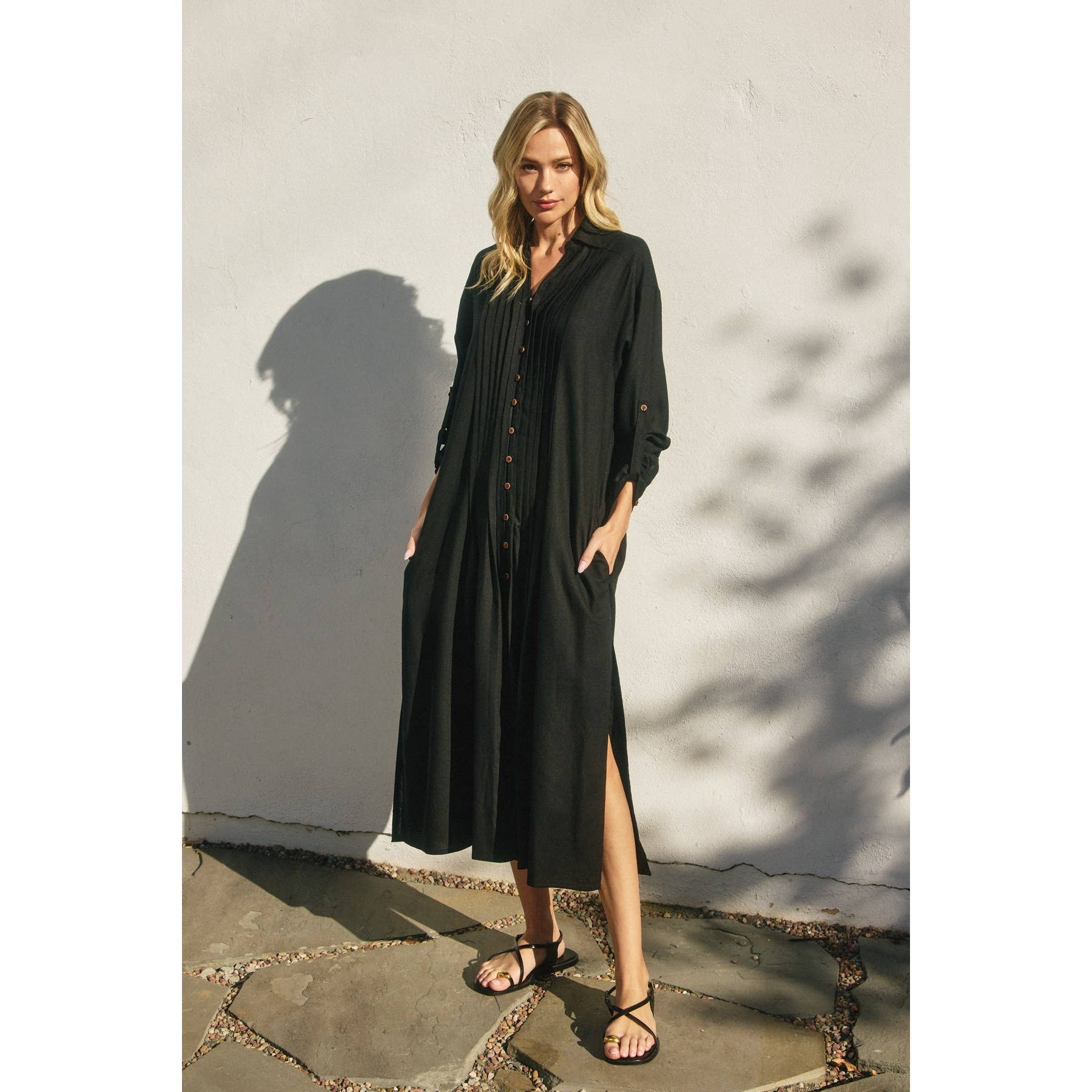 Dress Forum - Wholesale Dress - Women's - Cotton Linen Pleated Longline Shirt Dress (1)18