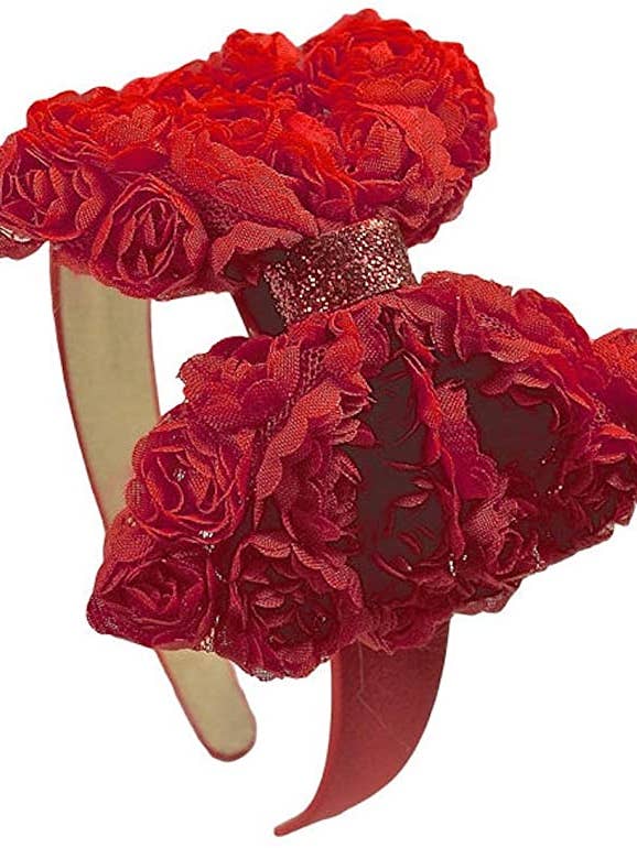 Diadema con arco de roseta de gasa desgastada de San Valentín para venta al por mayor de Funny Girl Designs