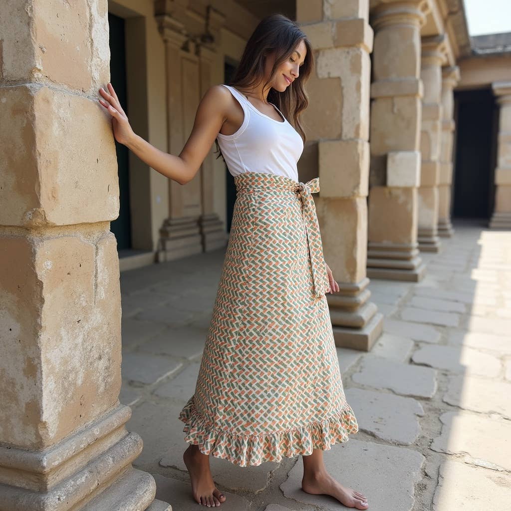 The Indian Bazaar - Wholesale Skirt - Women's - Wrap Skirt with ruffle - wrap around skirt in chevron print 1