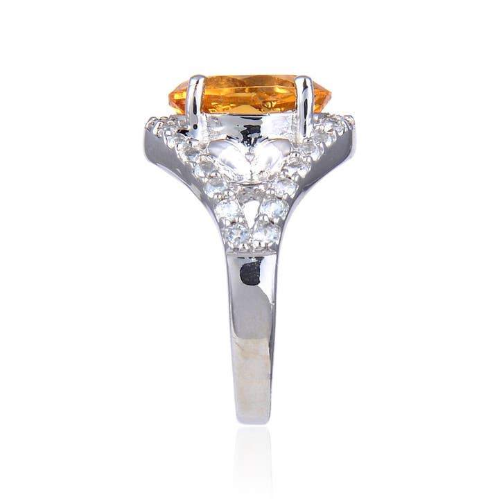 FCJ Jewelry LLC - Wholesale Cocktail/Statement Ring - 925 Silver Citrine Flower Petal Ring with White Topaz Accent3