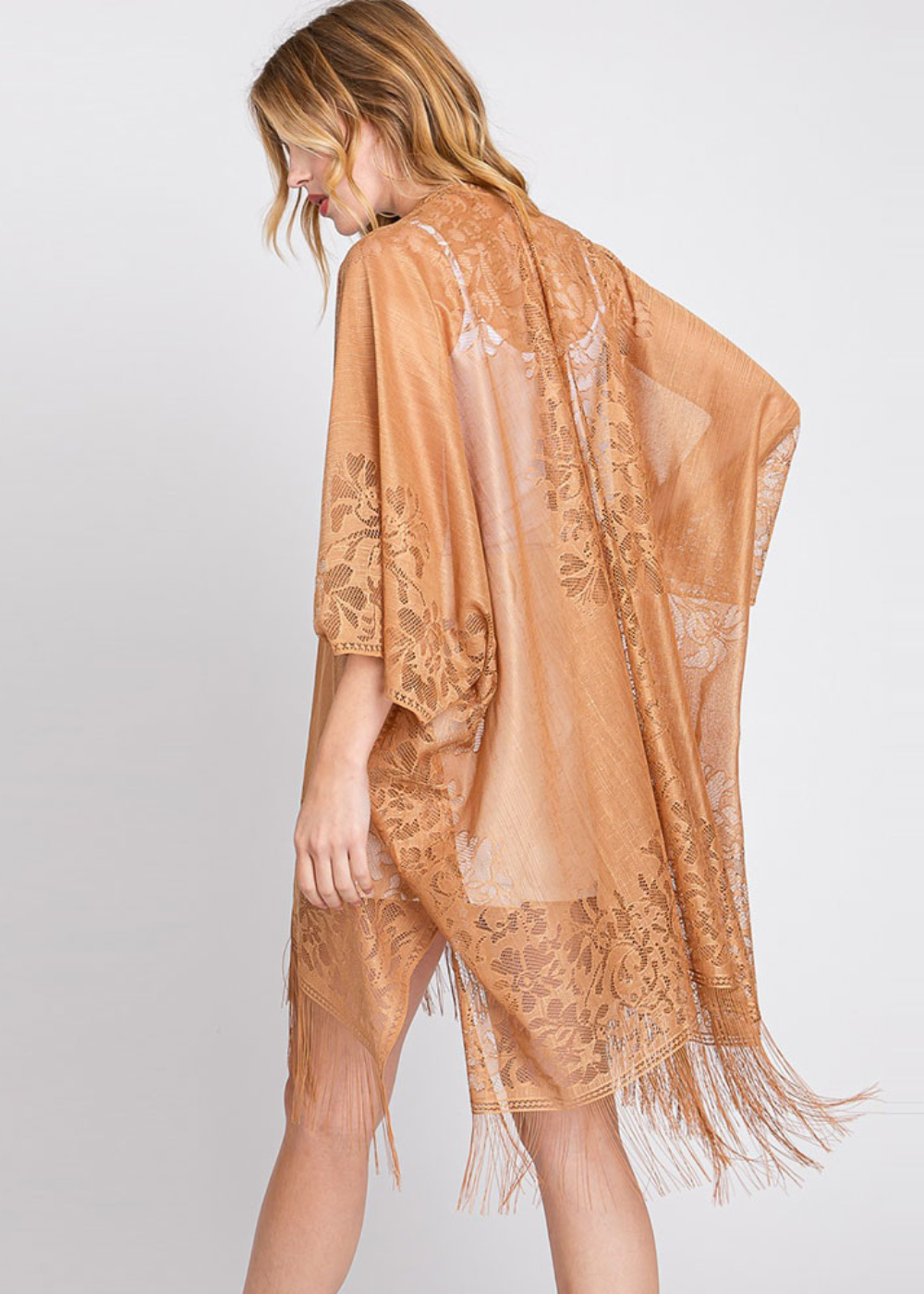 Pretty Attitude Clothing - Wholesale Swim Cover Up - Women's - 70s Lace Kimono Boho Fringe Kimono Swim Coverup 2
