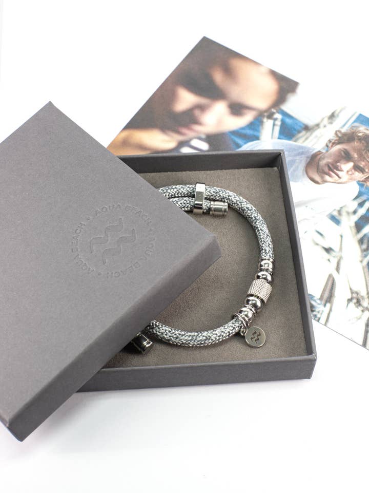 Aqua Beach Recycled Plastic Bracelet - WAVE Grey Adjustable for wholesale by The Sea Shed Ltd