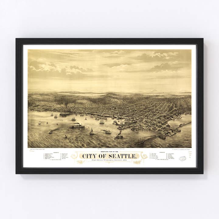 Vintage Map of Seattle, Washington 1878 for wholesale by Ted's Vintage Art