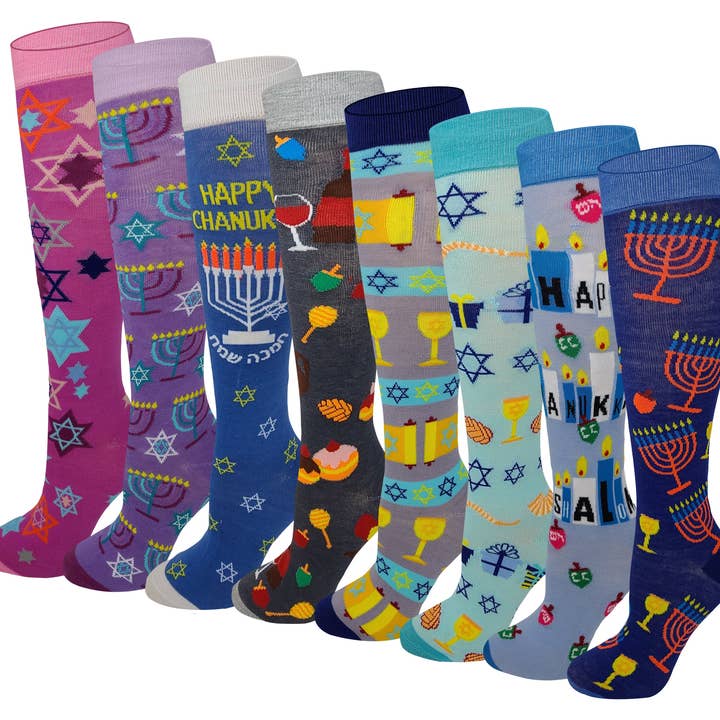 Different Touch - Wholesale Socks - Women's - Knee High Socks | Jewish Hanukkah Design | Womens (8 Pairs)