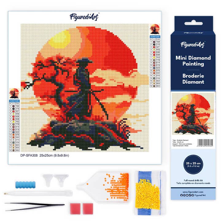 Mini Diamond Painting 25x25cm - Samurai at Sunset Rolled canvas for wholesale by Figured'Art (UK)