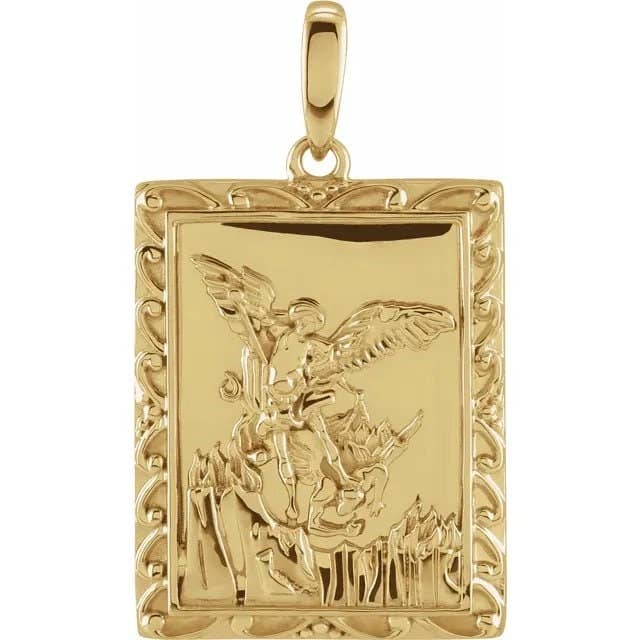 14K Yellow St. Michael Medal 19.8x15.9 mm for wholesale by NYMAN JEWELERS