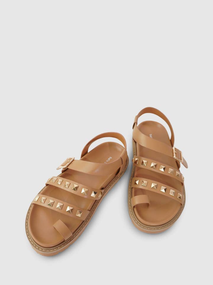 belle & bloom - Wholesale Sandals – Women's - Morning Mood Chunky Stud Sandal - Camel5