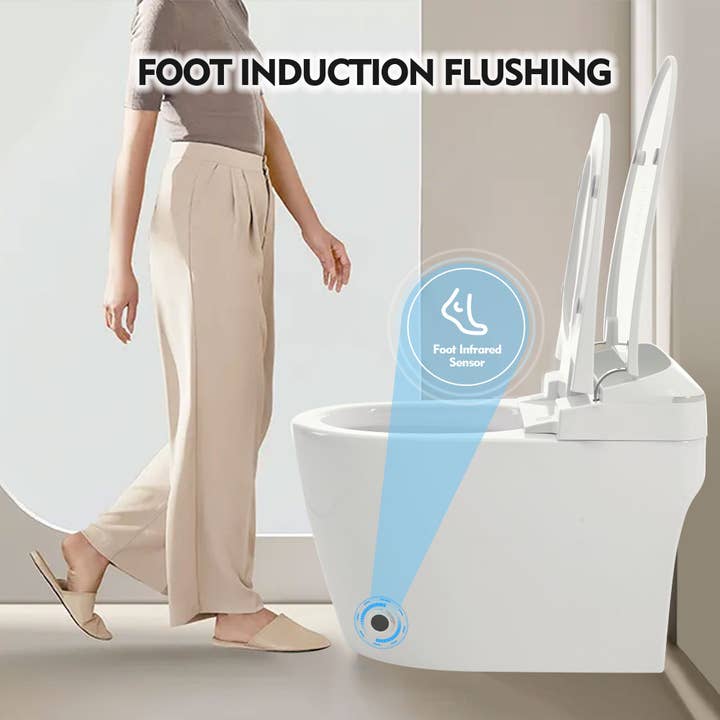 Orange County Decor - Wholesale Toilet Bowl Brush - Heated Seat Smart Toilet, One Piece Toilet, Automatic Flush Tank Less Toilet Without Bidet, With Foot Sensor Flush, White Night Light, Knob Control, Power Outage Flushing, Soft Close Cover,White3