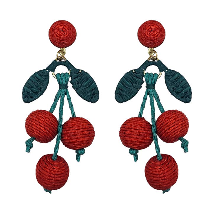 Brincos de Cereja com Múltiplas Quedas em Ráfia Vermelha por atacado de Narratives The Line