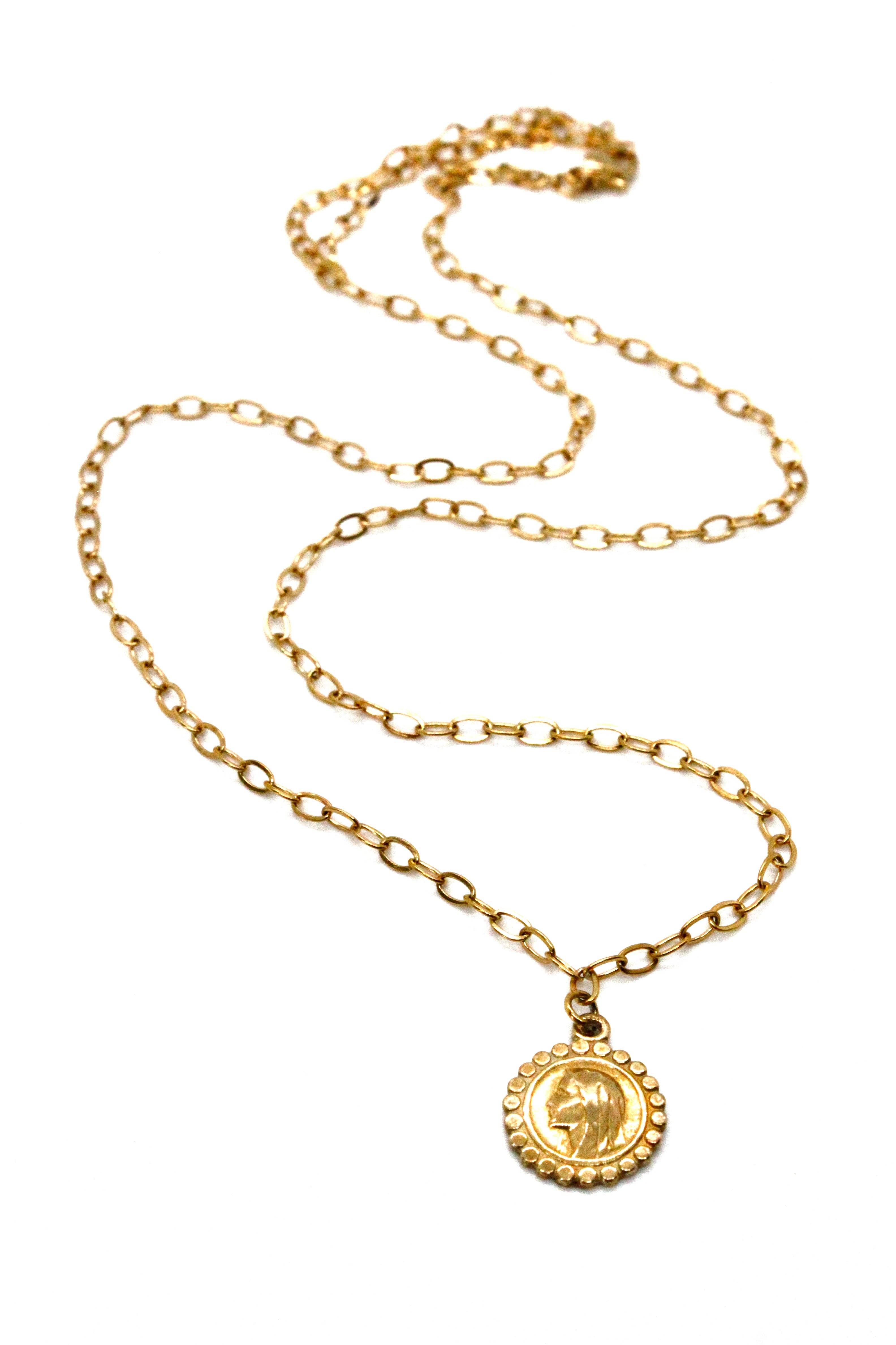 LIZOU - Wholesale Pendant/Charm Necklace - Gold Chain Necklace with Golden Bronze French Religious Medal -French Medals Collection-1
