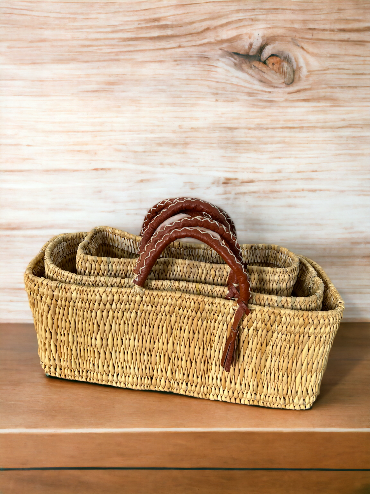 Melecraft - Wholesale Basket - Natural Reed Baskets Set - With Leather Moroccan handmade5