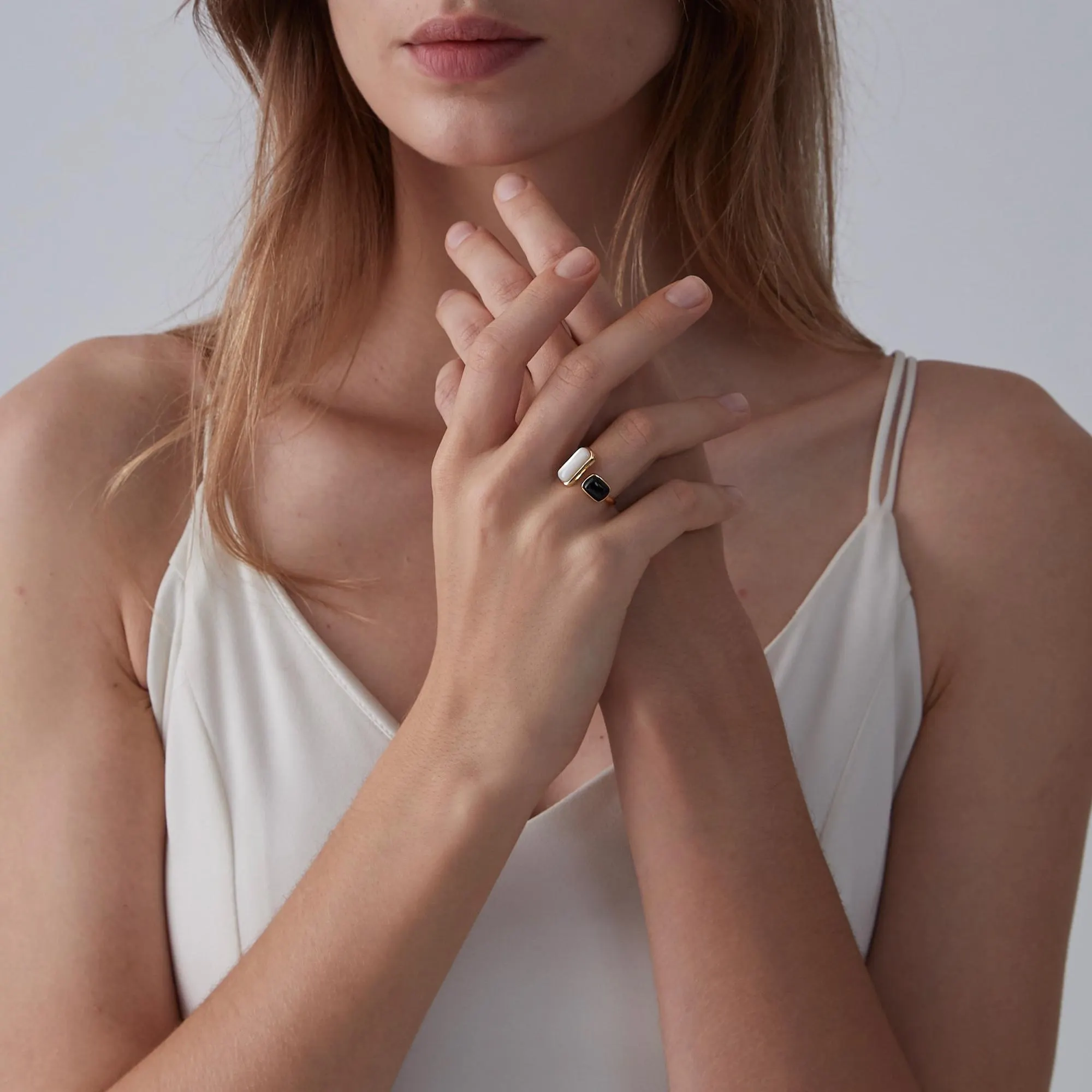 Perimade & Co. LLC - Wholesale Cocktail/Statement Ring - Black White Agate Onyx Cabochon Ring in 925 Sterling Silver3