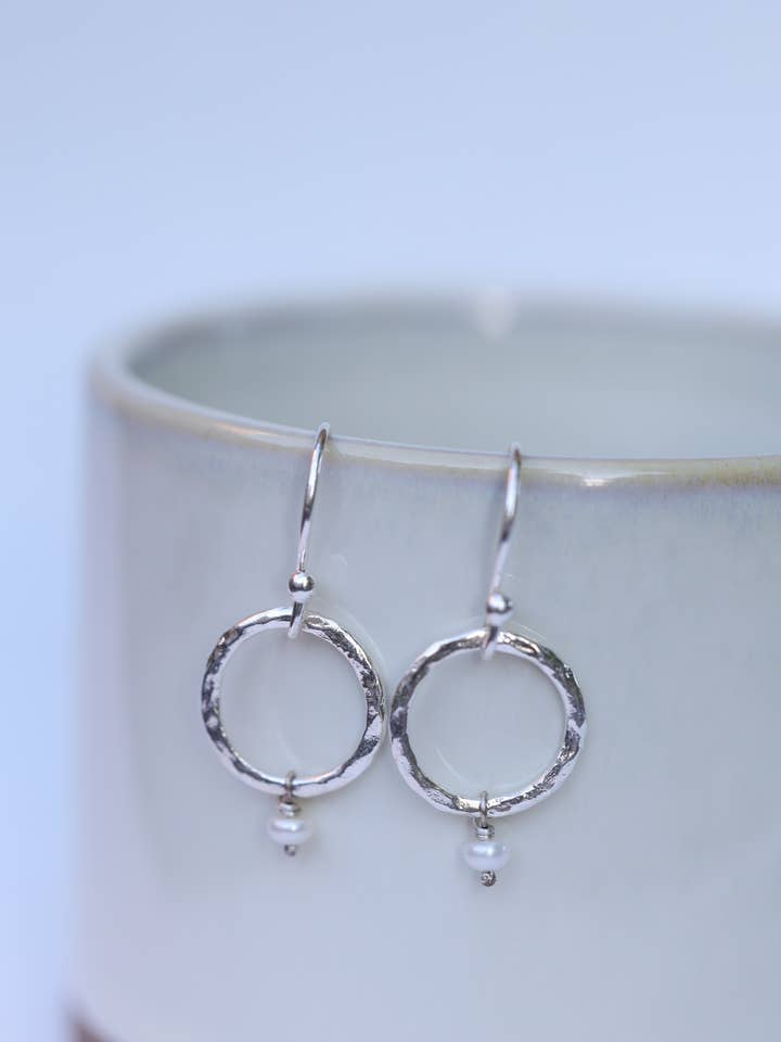 Small Simple Hammered Hoop Earrings in recycled silver for wholesale by Ellie Begin Design